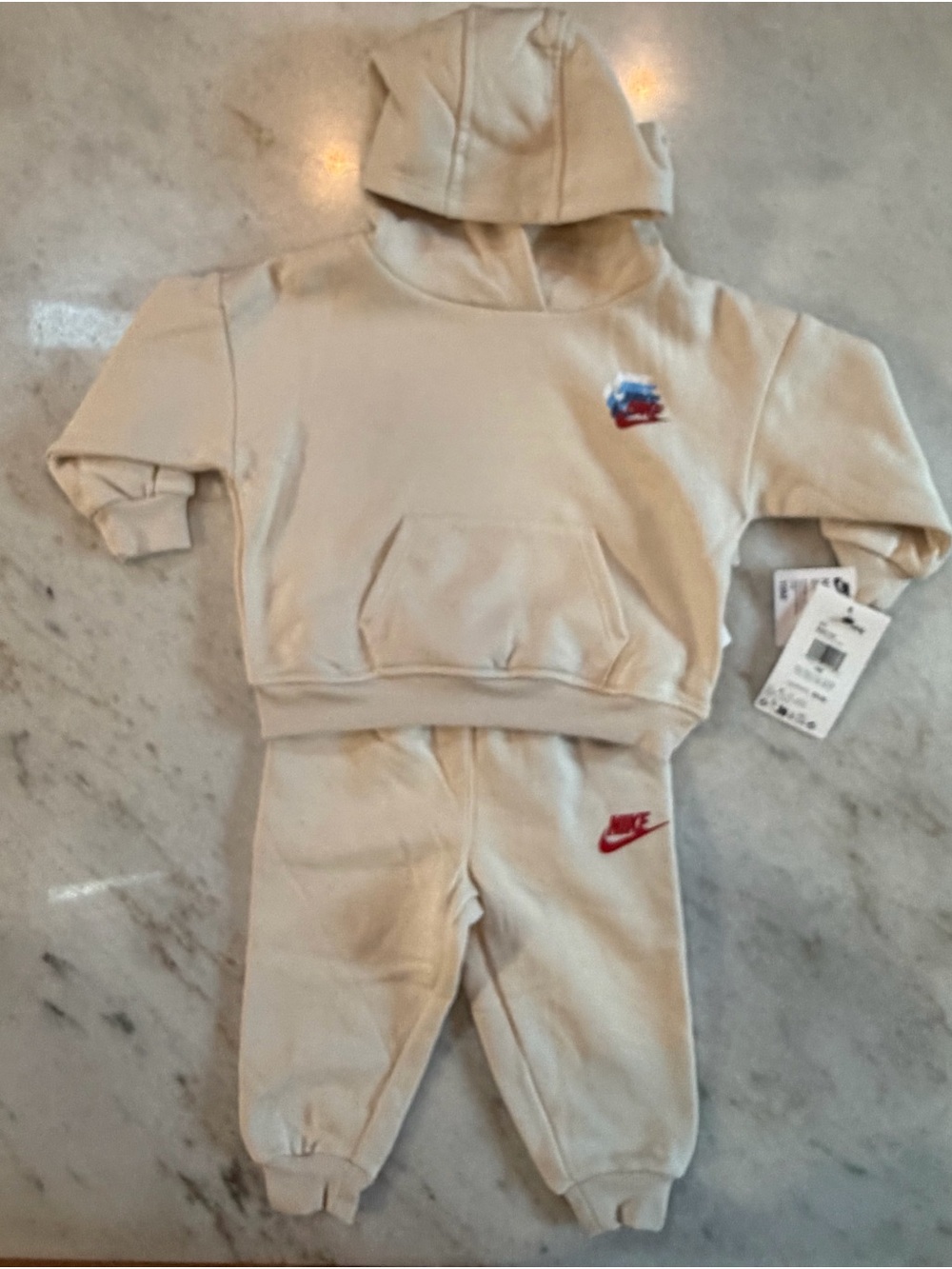 Nike Kids Cream Sweatshirt & Joggers Set with Red Logo
